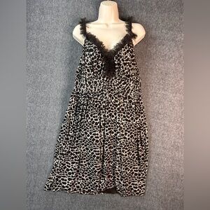 Lane Bryant Dress Womens 16 Brown Animal Print Ruffle V-Neck Empire Lined A-Line